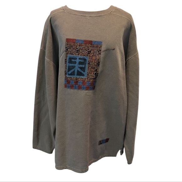 Women's vintage boho patchwork denim embroidered‎ sweatshirt size XL - Picture 3 of 8